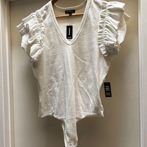 Express White Ruffle Sleeve Bodysuit